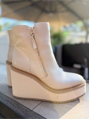 Naked Feet Womens Platform Wedge Ankle Boots - Cream